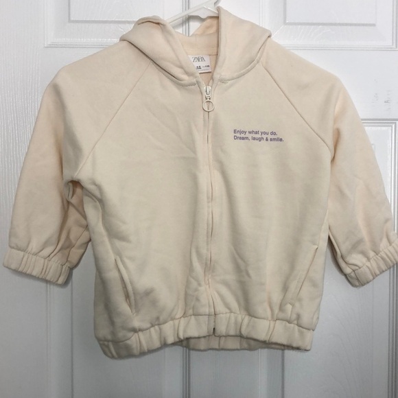 Zara Cream Hoodie Enjoy Dream Laugh Size 110 4-5 Years - Picture 1 of 5